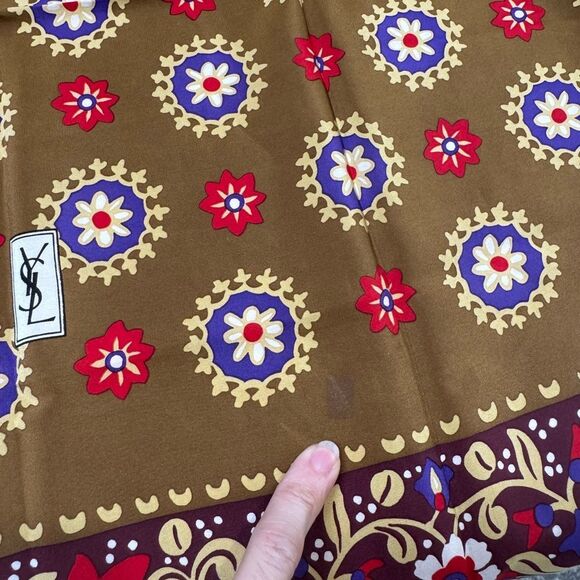 YSL Yves Saint Laurent Silk Floral Patterned Scarf - Picture 5 of 6